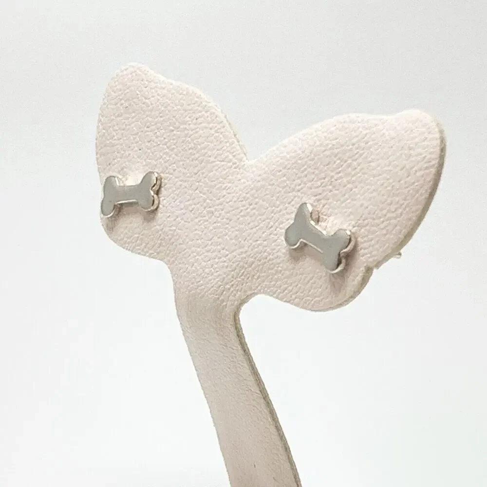 Kids Sterling Silver dog bone puppy post earrings studs for girls animals pets